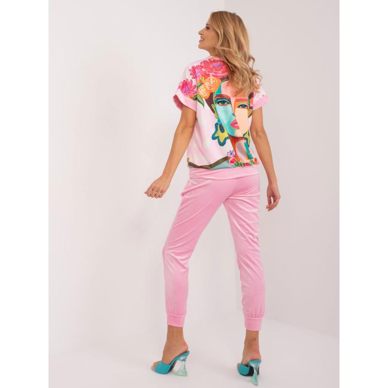 Dámský komplet dvoudílný velurový RUE PARIS světle růžový  