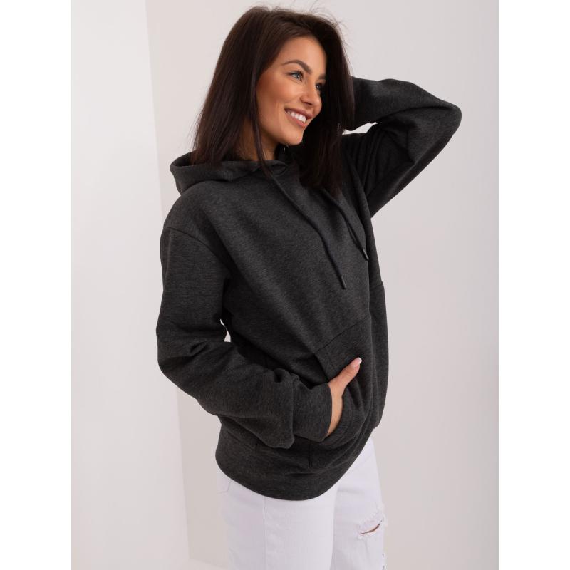 Női kapucnis pulóver kenguruval grafit színben