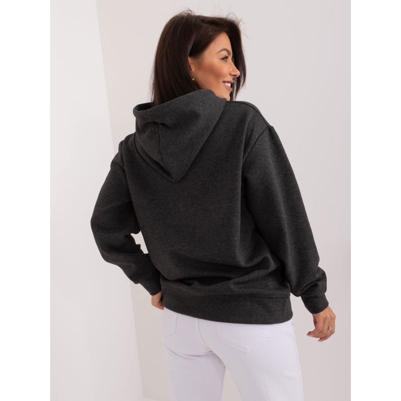 Női kapucnis pulóver kenguruval grafit színben