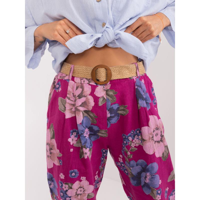 Dámské kalhoty ze lněné směsové látky fialové 