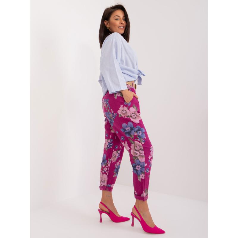 Dámské kalhoty ze lněné směsové látky fialové 