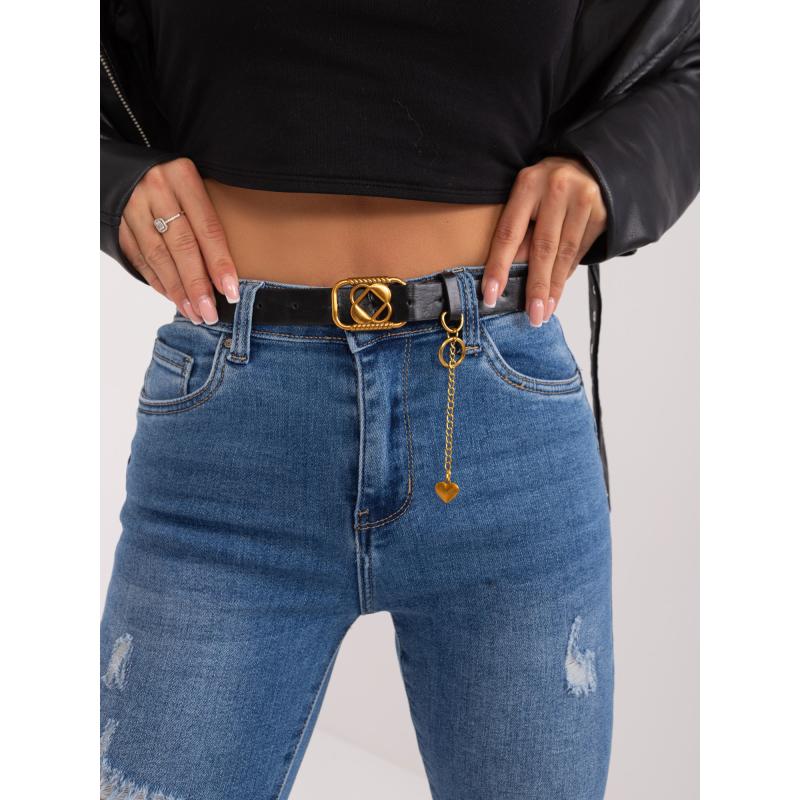 Dámské kalhoty s páskem vypasované džínové tmavě modré 