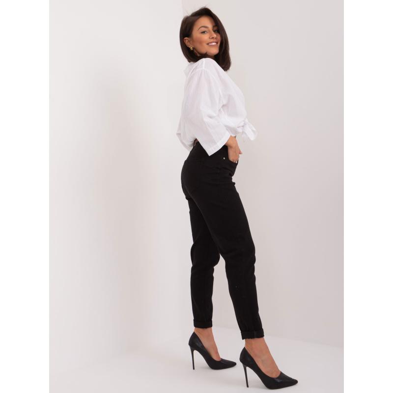 Dámské kalhoty džínové fit s páskem černé 