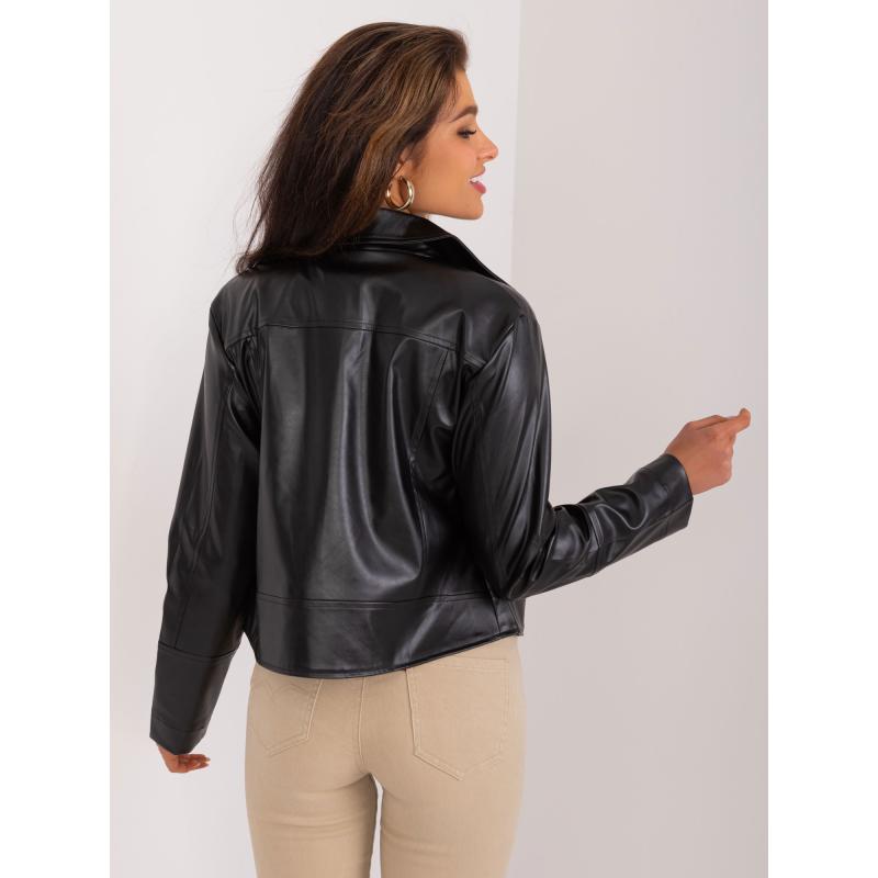 Női bőrdzseki zsebekkel fekete