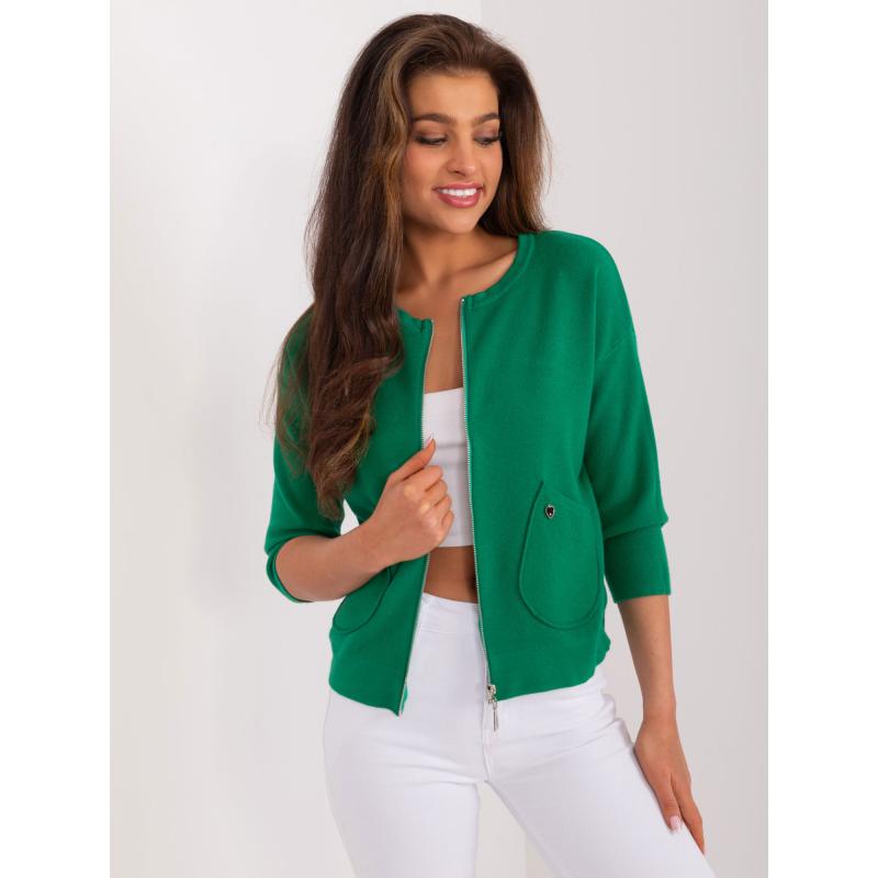 Dámsky sveter na zips zelený