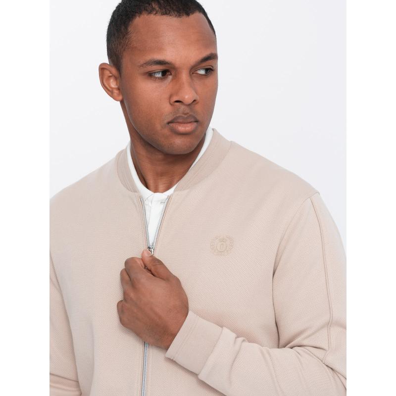 Férfi könnyű bomberdzseki logós béléssel világos bézs színű