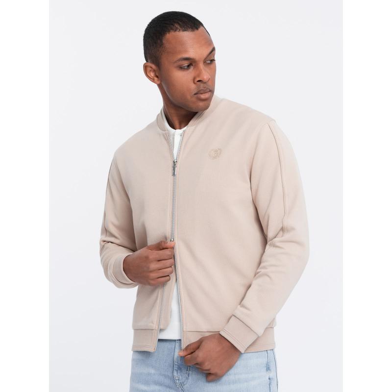 Férfi könnyű bomberdzseki logós béléssel világos bézs színű