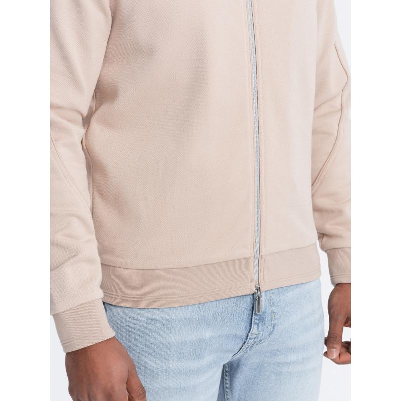 Férfi könnyű bomberdzseki logós béléssel világos bézs színű