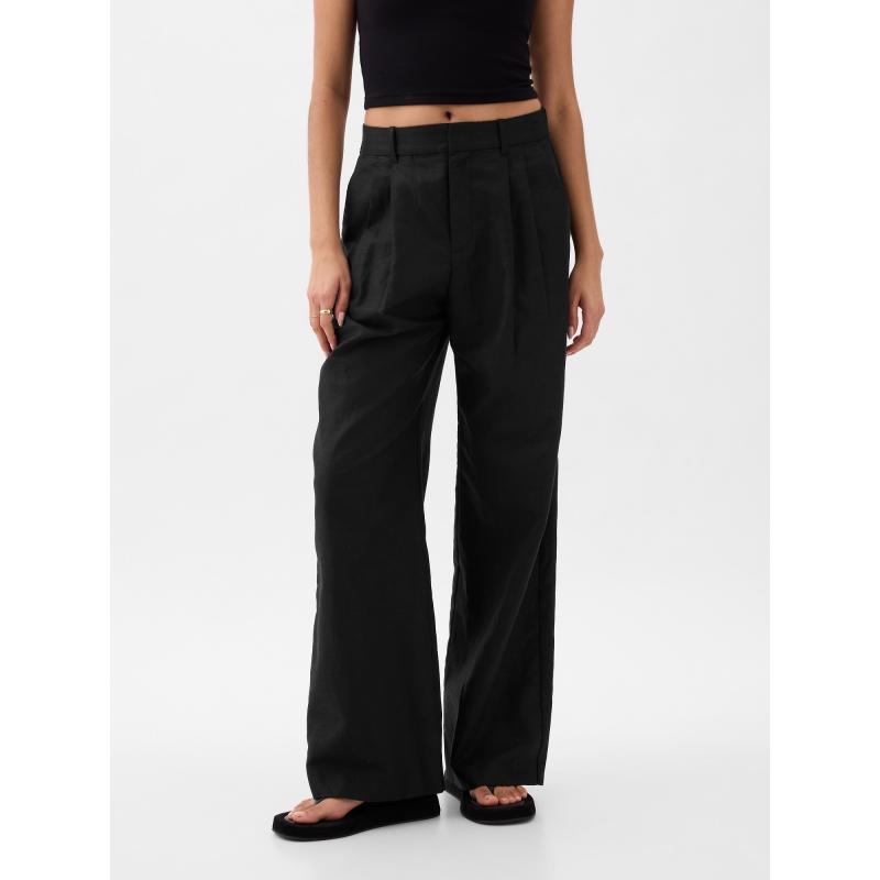 Ľanové nohavice s vysokým pásom