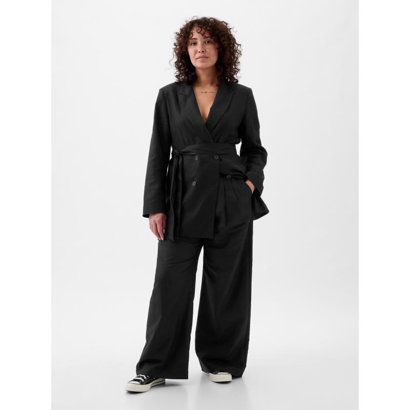 Ľanové nohavice s vysokým pásom