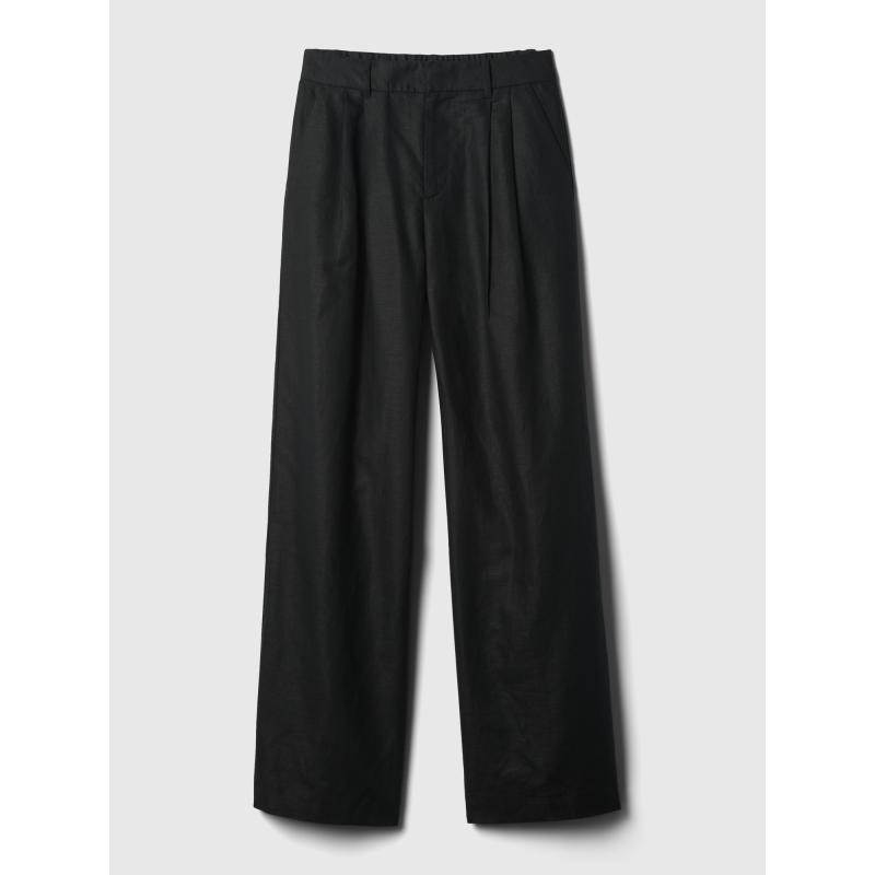 Ľanové nohavice s vysokým pásom