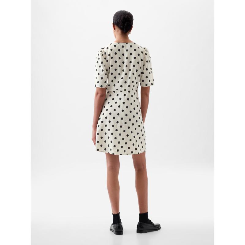 Ľanové bodkované mini šaty