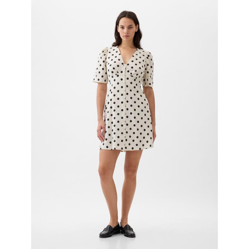 Ľanové bodkované mini šaty