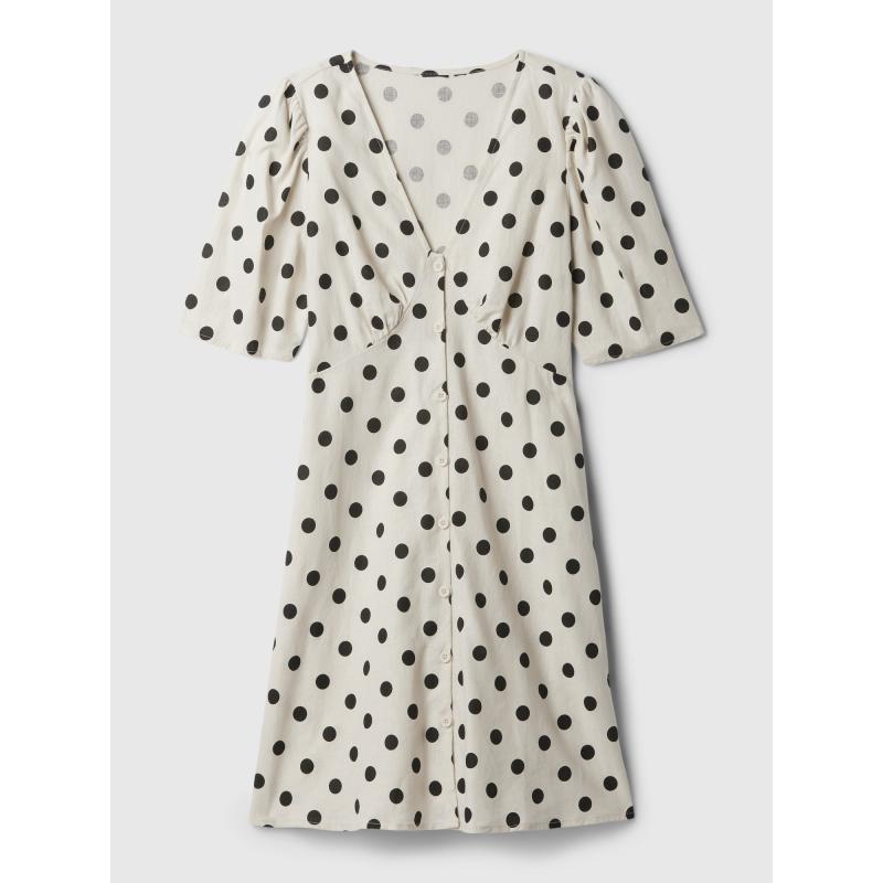 Ľanové bodkované mini šaty