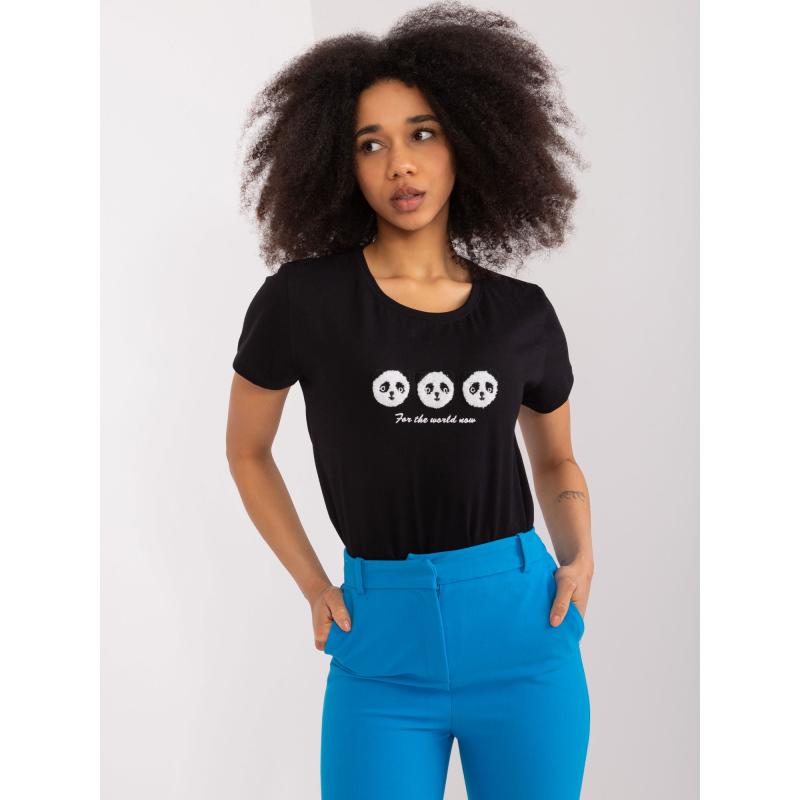 Női póló pandákkal BASIC FEEL GOOD fekete