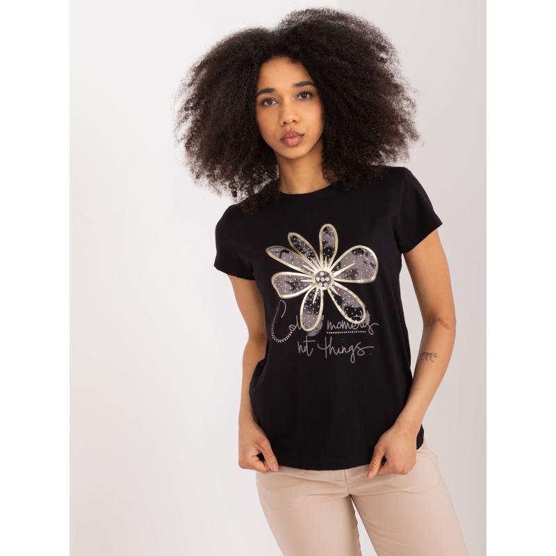 Női póló applikációkkal BASIC FEEL GOOD fekete