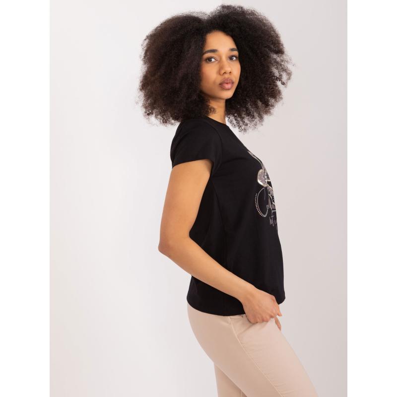 Női póló applikációkkal BASIC FEEL GOOD fekete