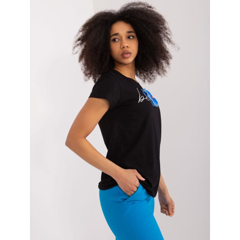 Női póló 3D-s applikációkkal BASIC FEEL GOOD fekete