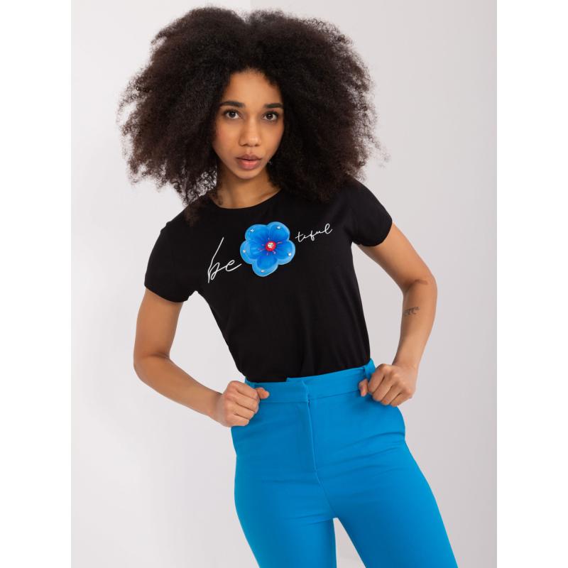 Női póló 3D-s applikációkkal BASIC FEEL GOOD fekete