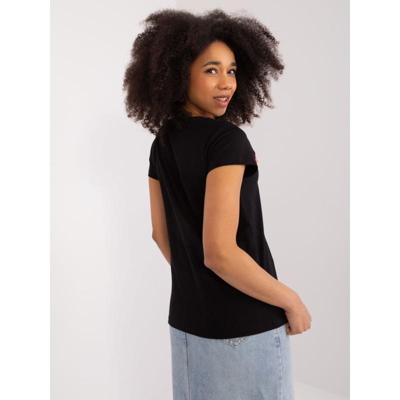 Női póló színes hímzéssel BASIC FEEL GOOD fekete