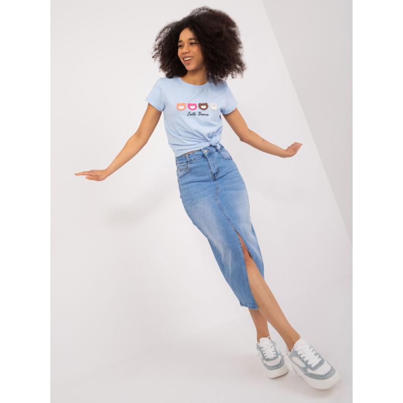 Dámské tričko s nápisem BASIC FEEL GOOD světle modré 