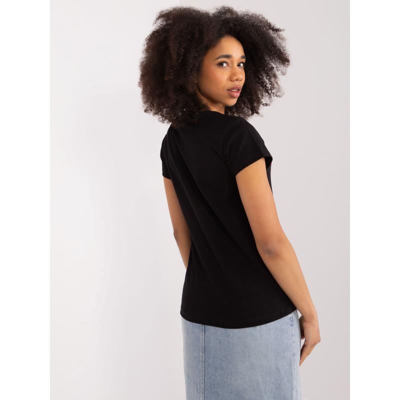 Dámské tričko s květinovou výšivkou BASIC FEEL GOOD černé 