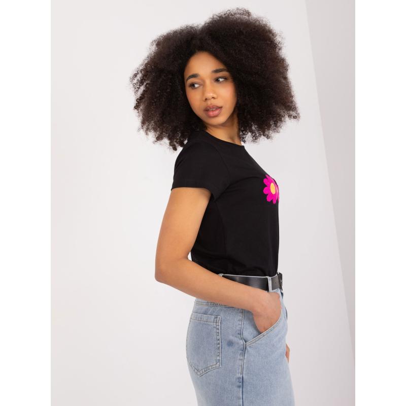 Dámské tričko s květinovou výšivkou BASIC FEEL GOOD černé 