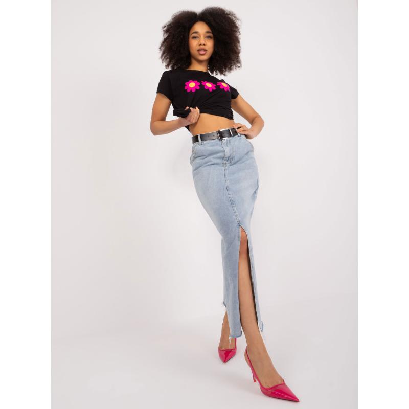 Dámské tričko s květinovou výšivkou BASIC FEEL GOOD černé 