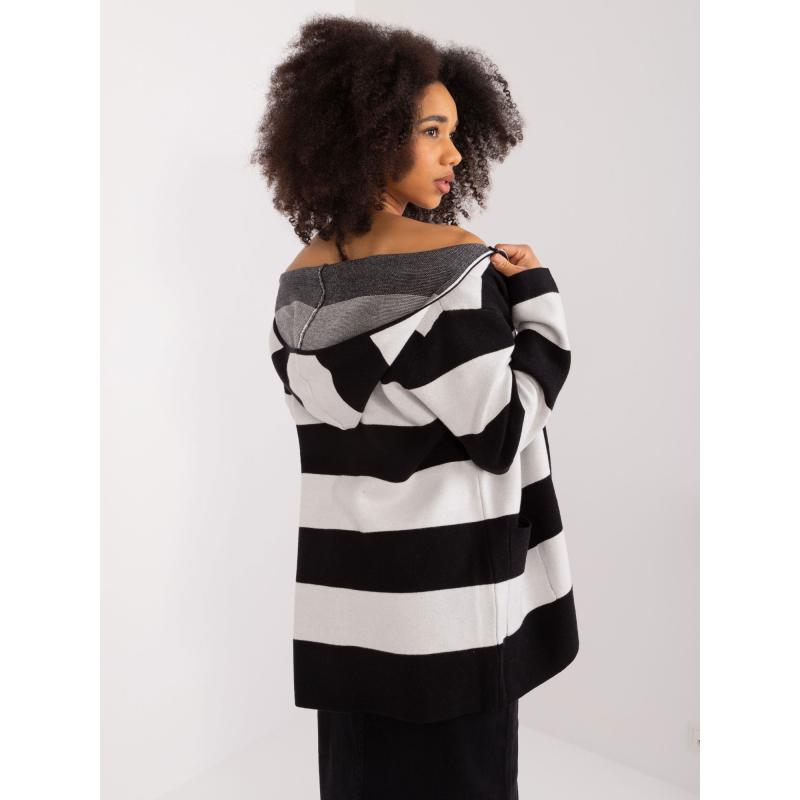 Dámský svetr na zip s kapucí černobílý 