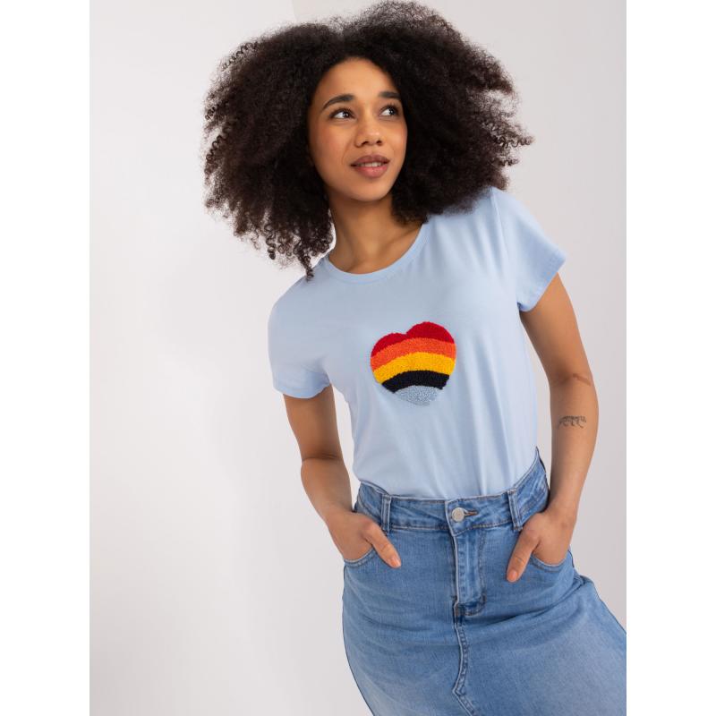 Női póló hímzéssel BASIC FEEL GOOD világoskék színben