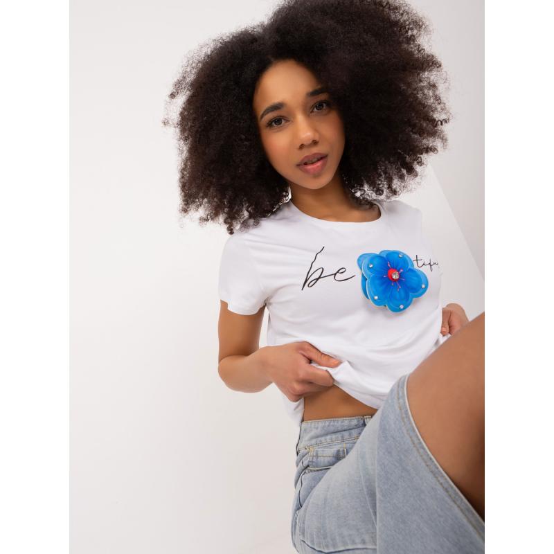 Dámské tričko s květinovou výšivkou BASIC FEEL GOOD bílé 