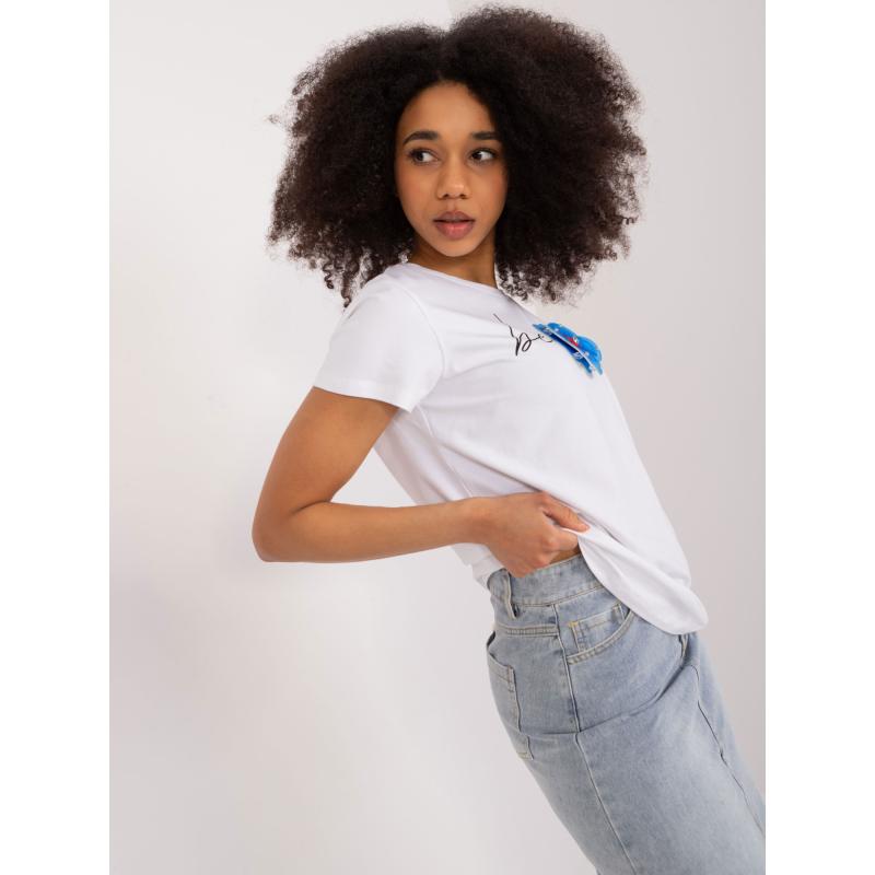 Dámské tričko s květinovou výšivkou BASIC FEEL GOOD bílé 