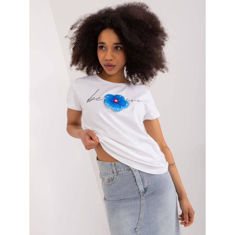 Dámské tričko s květinovou výšivkou BASIC FEEL GOOD bílé 
