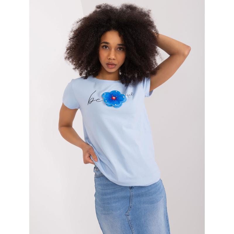 Dámské tričko s výšivkou BASIC FEEL GOOD světle modré 