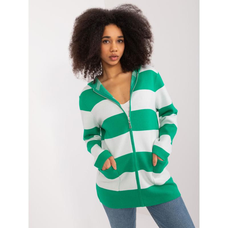 Dámský kardigan s kapsami zeleno-bílý 