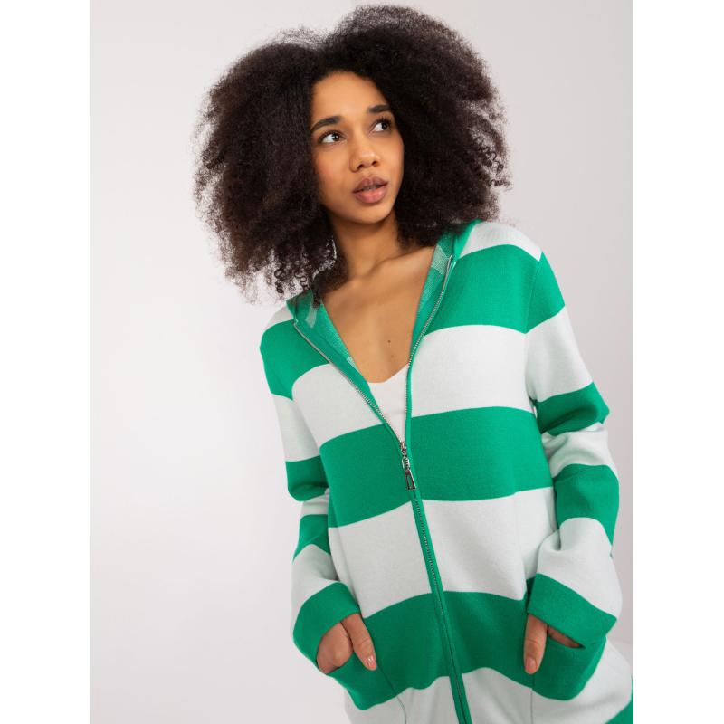 Dámský kardigan s kapsami zeleno-bílý 