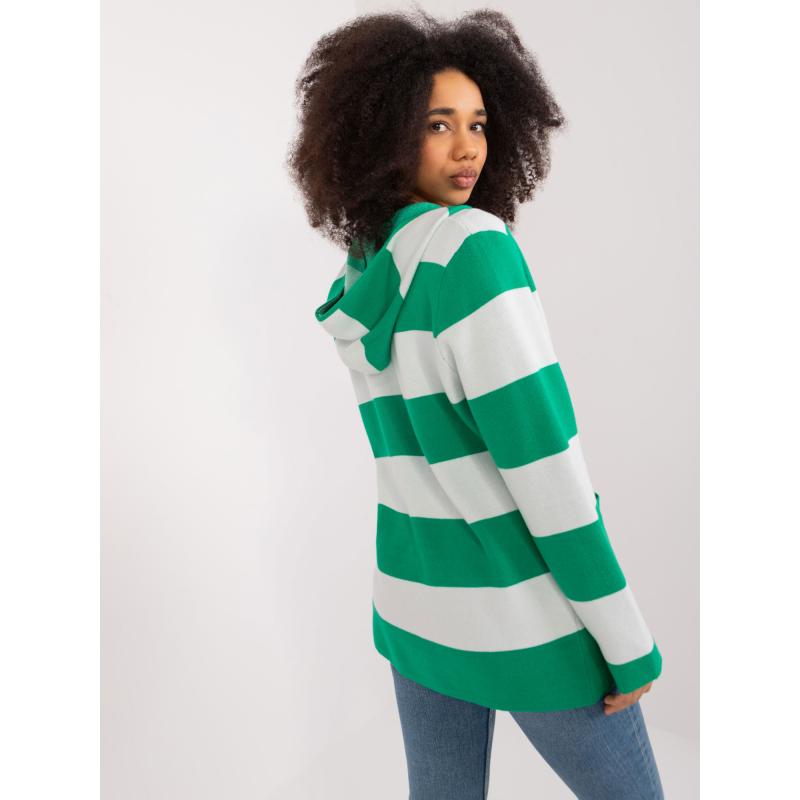 Dámský kardigan s kapsami zeleno-bílý 