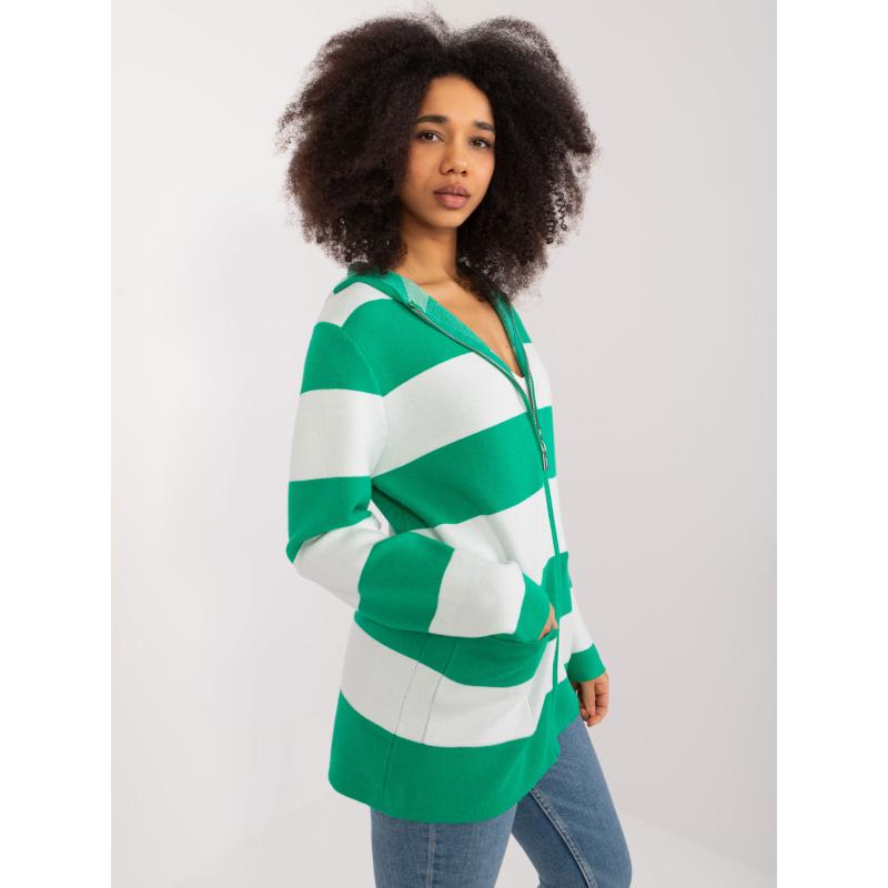 Dámský kardigan s kapsami zeleno-bílý 