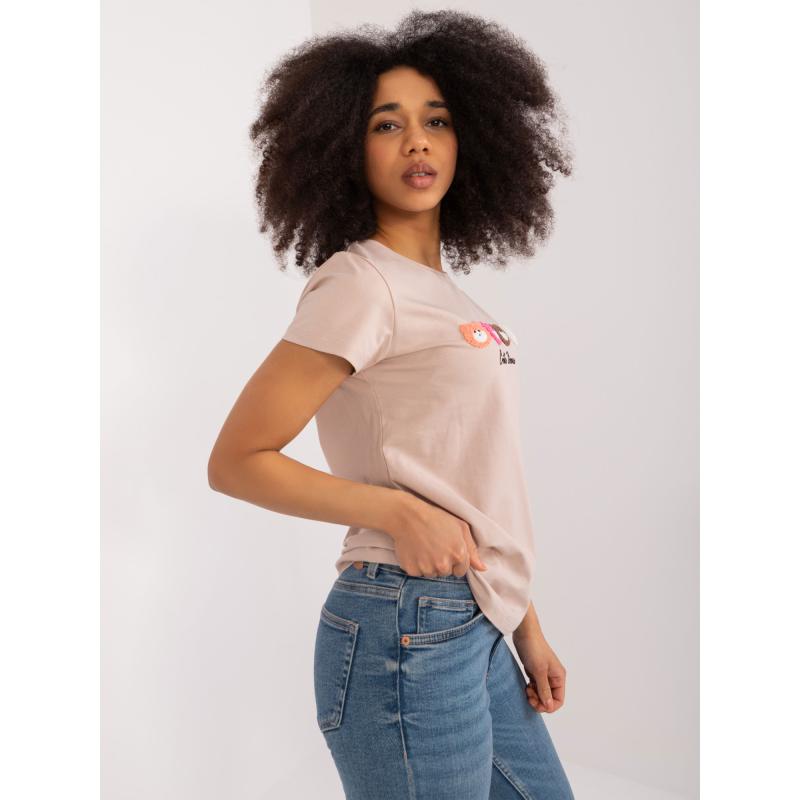 Dámské tričko s nášivkami BASIC FEEL GOOD béžové 