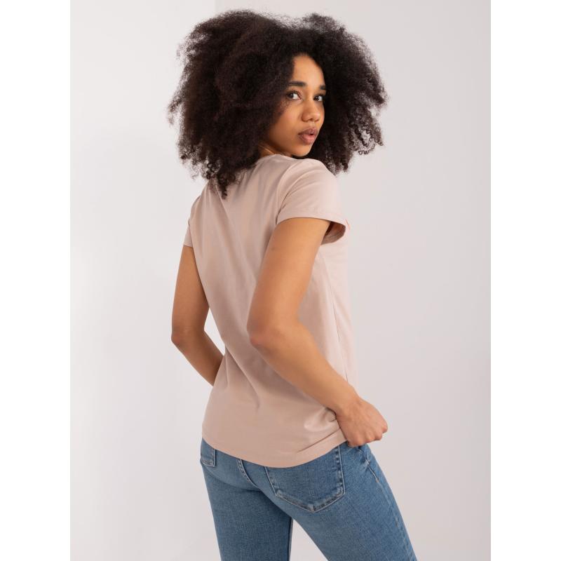Dámské tričko s nášivkami BASIC FEEL GOOD béžové 