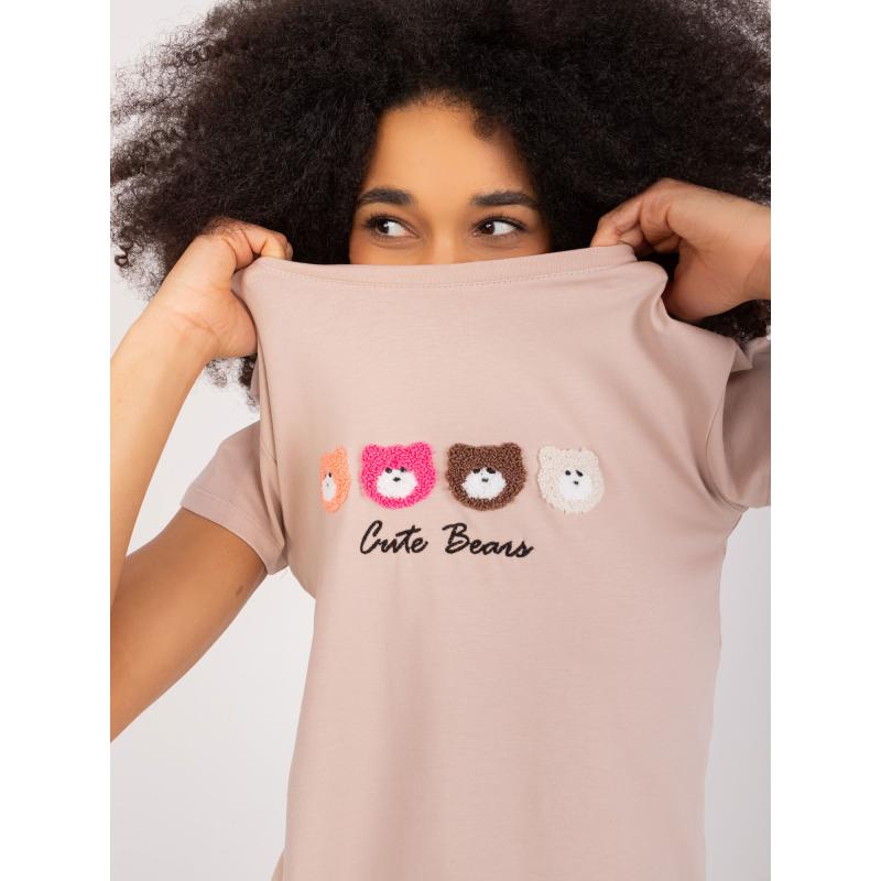 Dámské tričko s nášivkami BASIC FEEL GOOD béžové 
