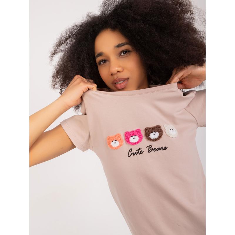 Dámské tričko s nášivkami BASIC FEEL GOOD béžové 