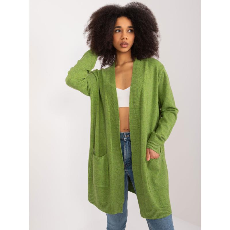 Dámský svetr s kapsami světle zelený 