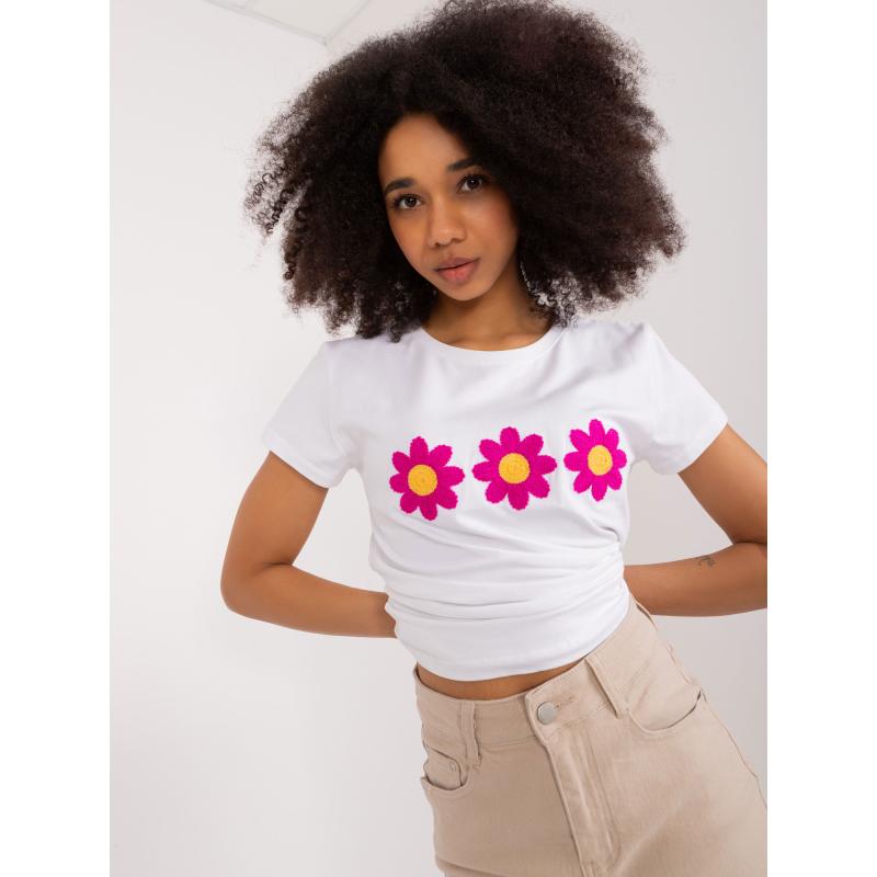 Dámské tričko s květinovou aplikací BASIC FEEL GOOD bílé 