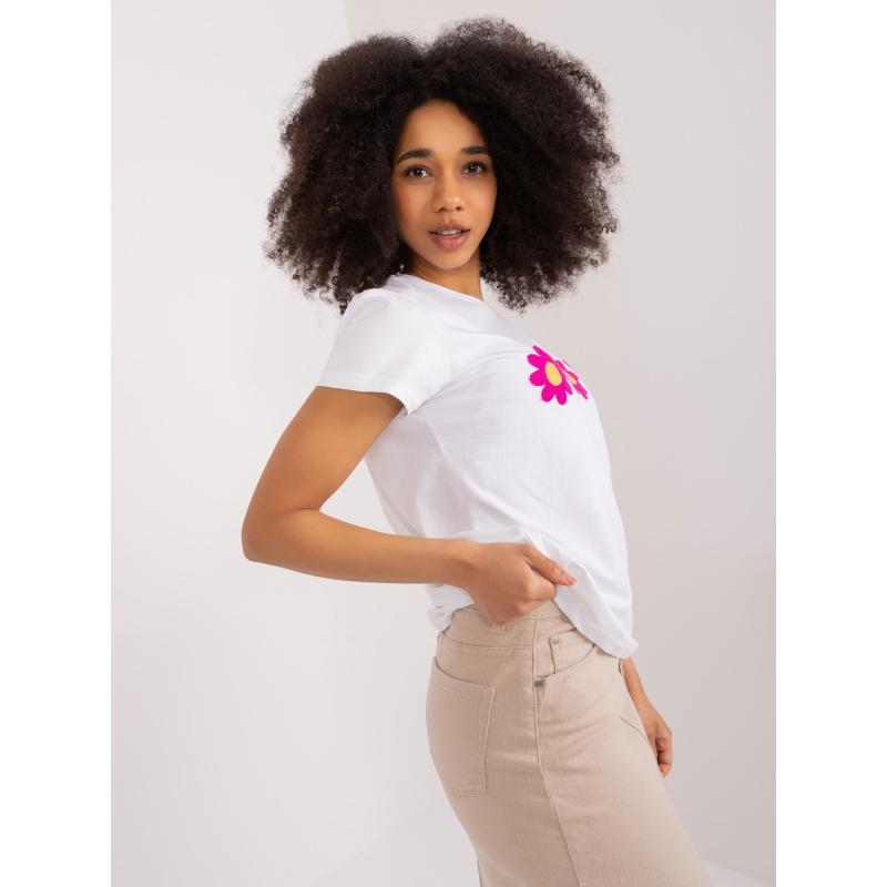 Dámské tričko s květinovou aplikací BASIC FEEL GOOD bílé 