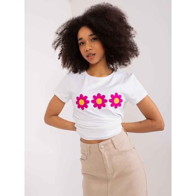 Dámské tričko s květinovou aplikací BASIC FEEL GOOD bílé 