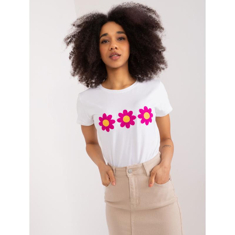 Dámské tričko s květinovou aplikací BASIC FEEL GOOD bílé 