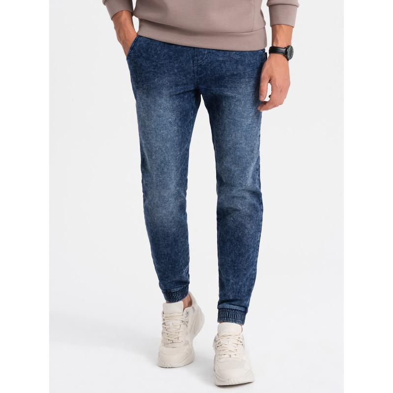 Pánské mramorované džínové kalhoty JOGGERY tmavě modré 