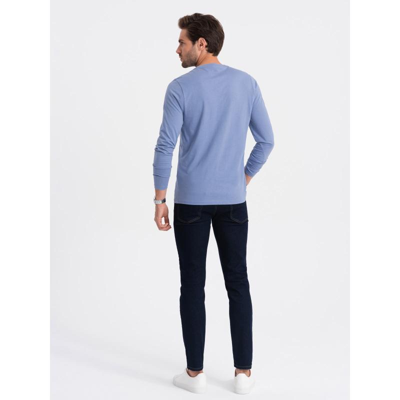 Pánské dlouhé rukávy V-NECK bez potisku světle modré
