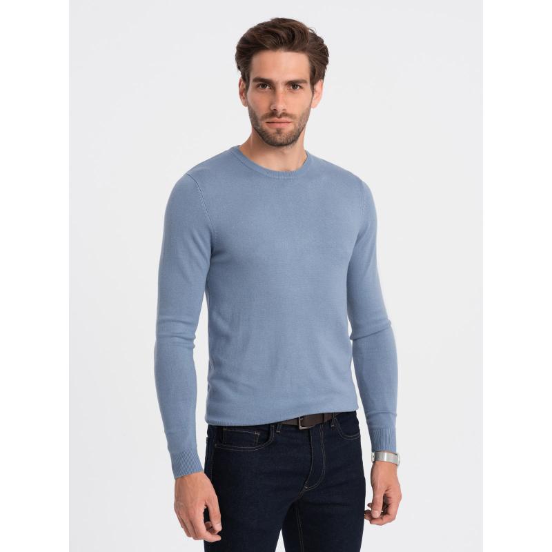 Férfi klasszikus kerek nyakú pulóver V10 OM-SWBS-0106 világoskék